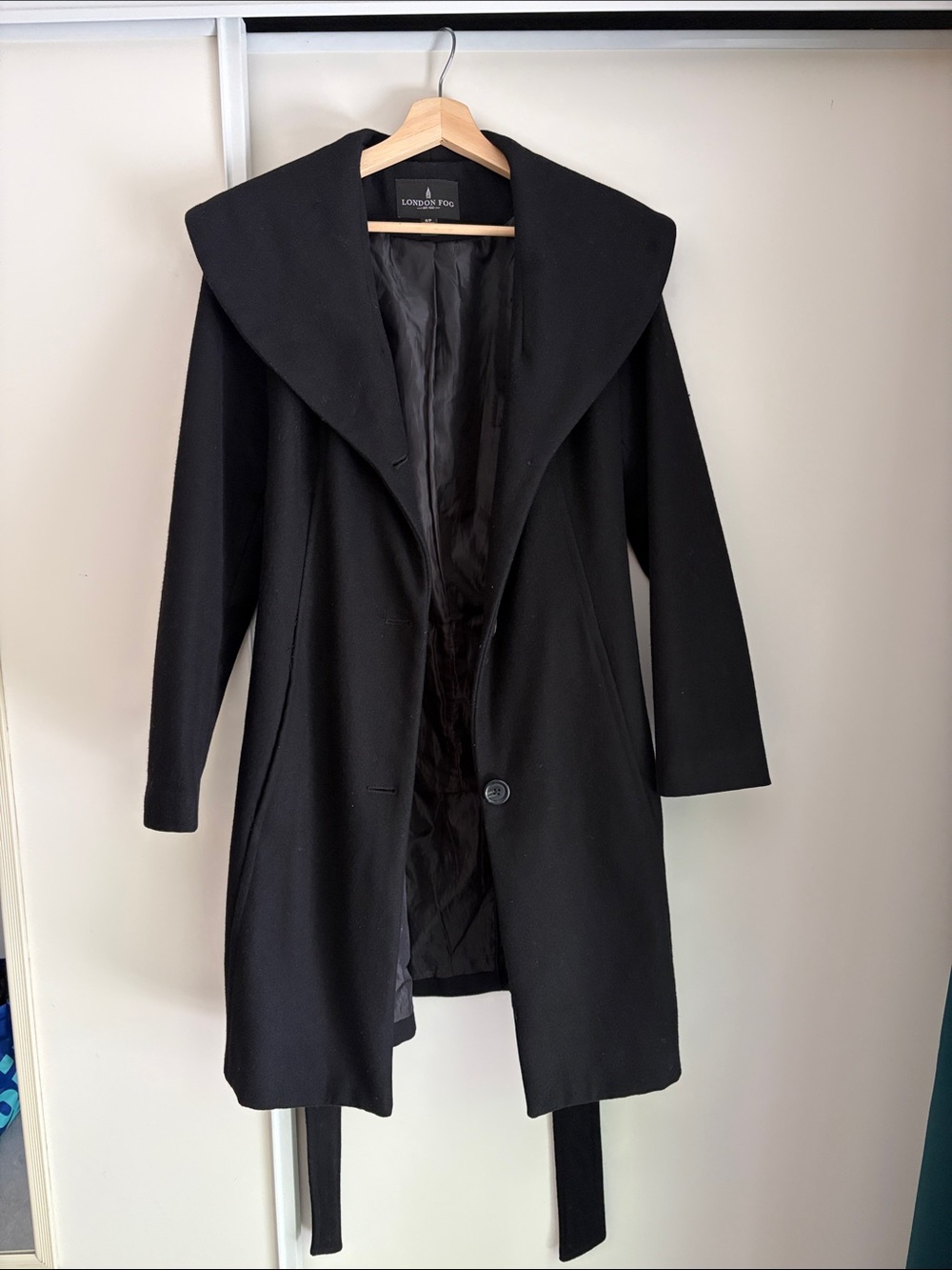 London Fog Black Wool-Blend Trench Coat